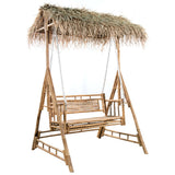 2-Seater Swing Bench with Palm Leaves and Cushion 202 cm Bamboo - Front View