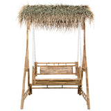 2-Seater Swing Bench with Palm Leaves and Cushion 202 cm Bamboo - Side View
