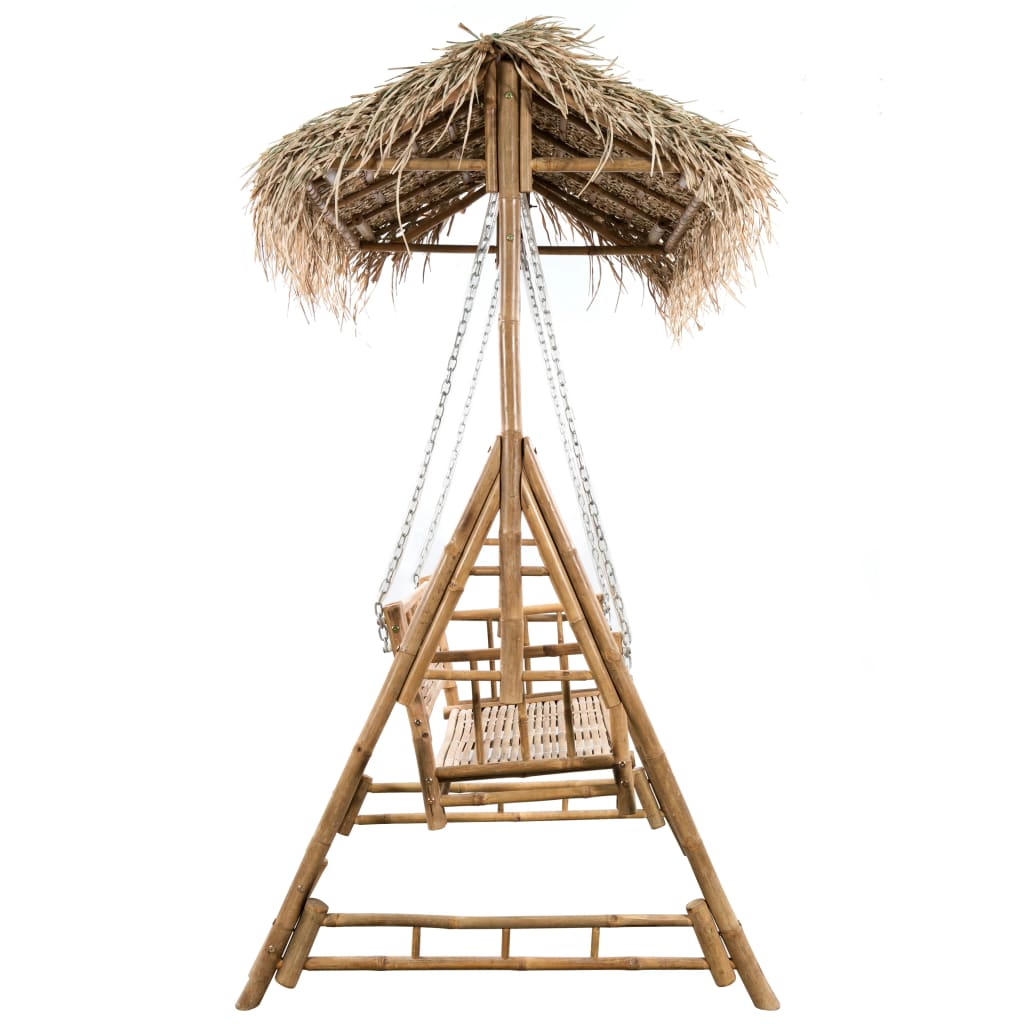 2-Seater Swing Bench with Palm Leaves and Cushion 202 cm Bamboo