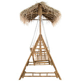 2-Seater Swing Bench with Palm Leaves and Cushion 202 cm Bamboo - Top-Down View