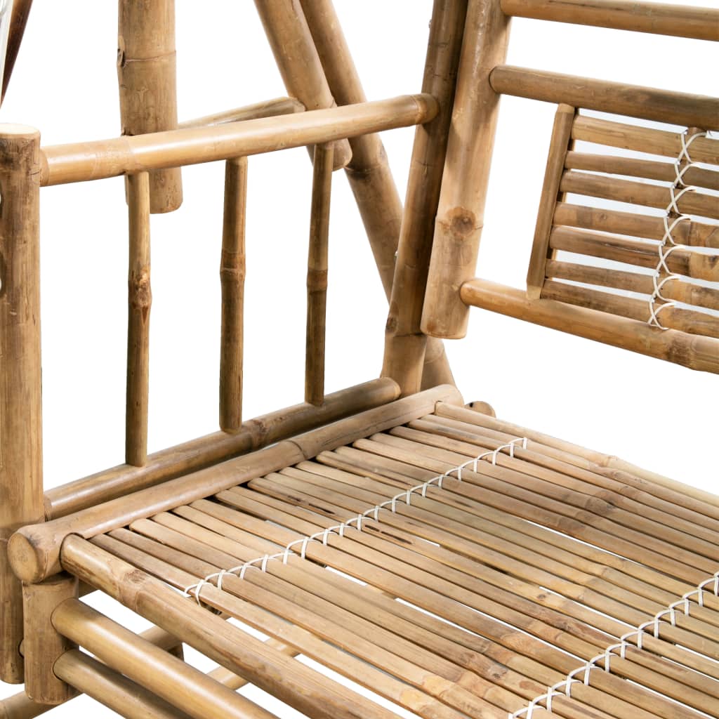 2-Seater Swing Bench with Palm Leaves and Cushion 202 cm Bamboo