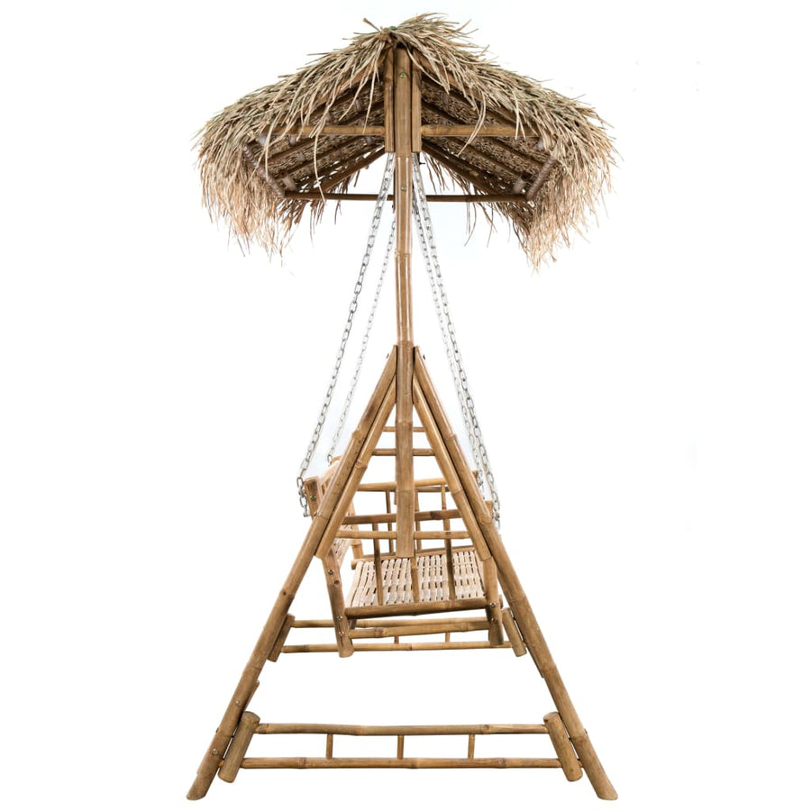 2-Seater Swing Bench with Palm Leaves and Cushion 202 cm Bamboo