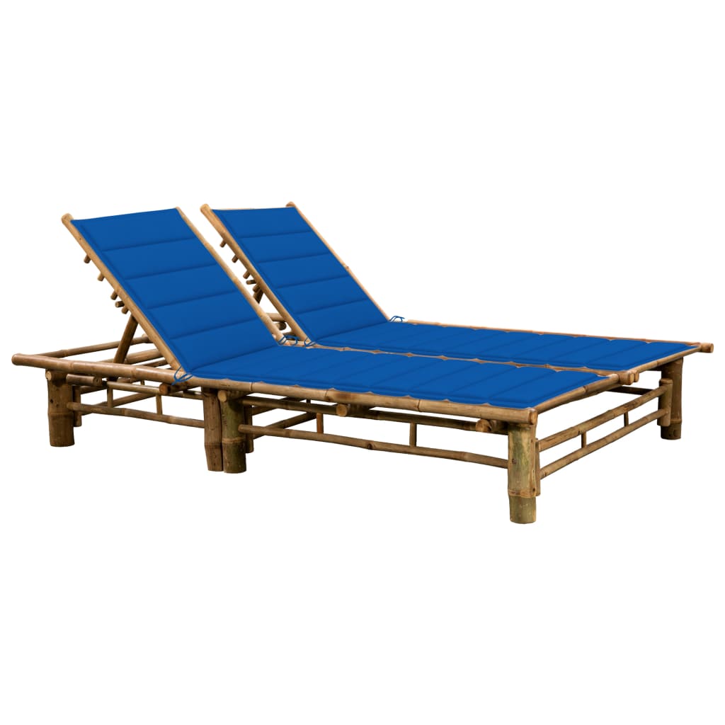 2-Person Sun Lounger with Cushions Bamboo
