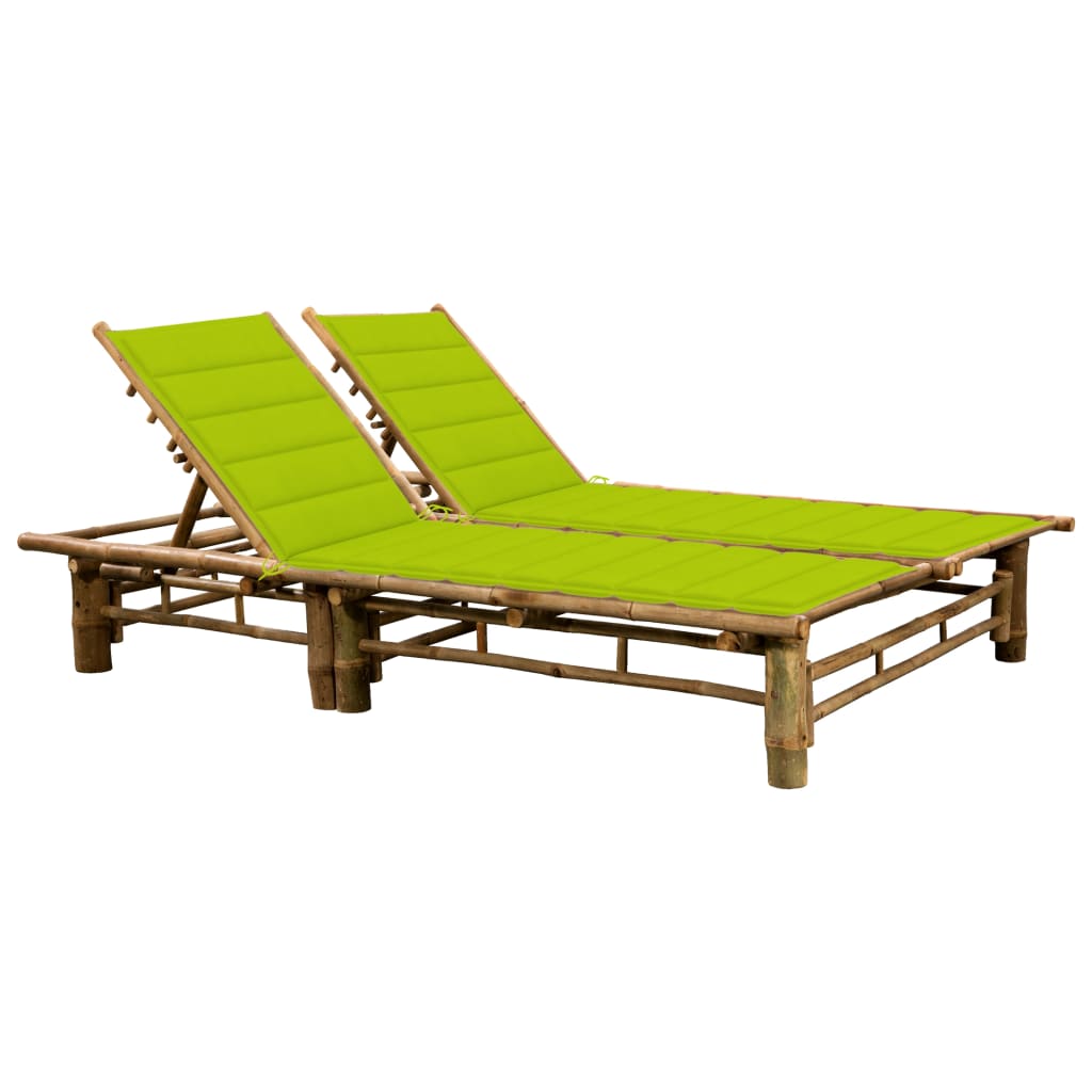 2-Person Sun Lounger with Cushions Bamboo