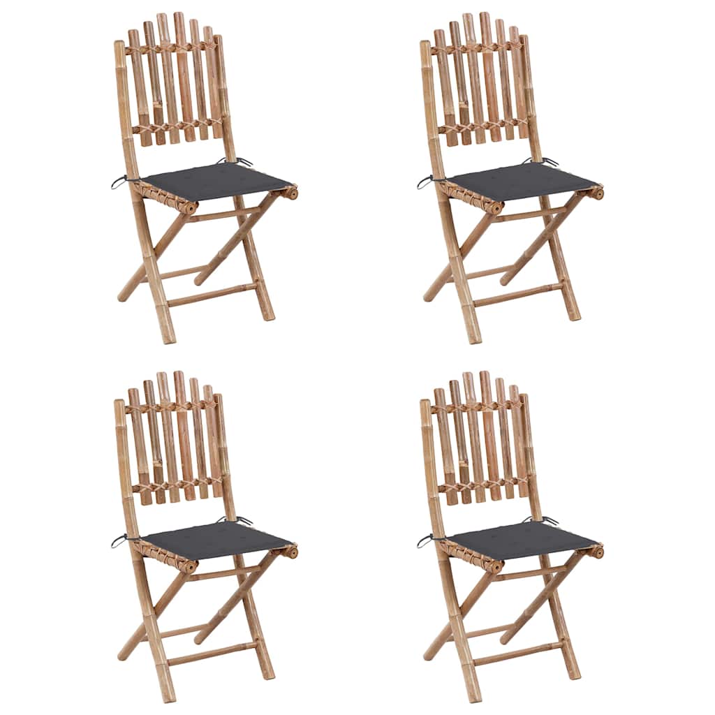 5 Piece Folding Outdoor Dining Set with Cushions Bamboo