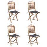 5 Piece Folding Outdoor Dining Set with Cushions Bamboo - Front View