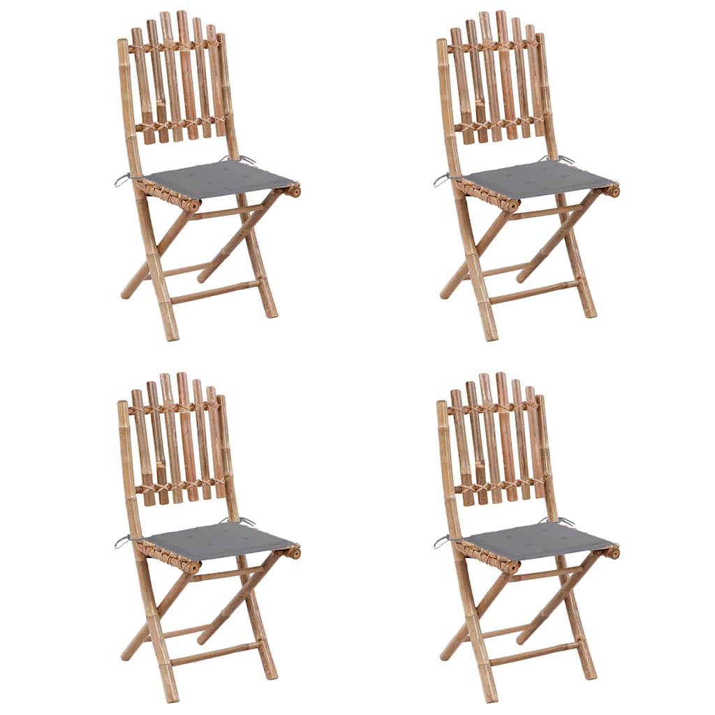 5 Piece Folding Outdoor Dining Set with Cushions Bamboo