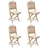 5 Piece Folding Outdoor Dining Set with Cushions Bamboo