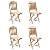 5 Piece Folding Outdoor Dining Set with Cushions Bamboo - Front View