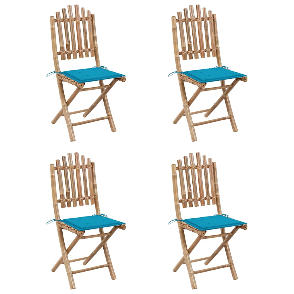 5 Piece Folding Outdoor Dining Set with Cushions Bamboo