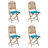 5 Piece Folding Outdoor Dining Set with Cushions Bamboo - Front View