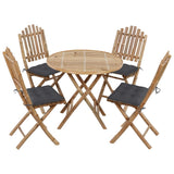5 Piece Folding Outdoor Dining Set with Cushions Bamboo
