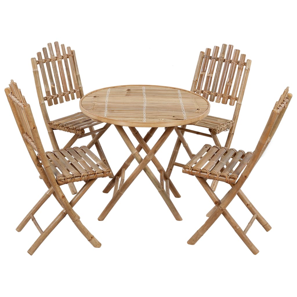 5 Piece Folding Outdoor Dining Set with Cushions Bamboo