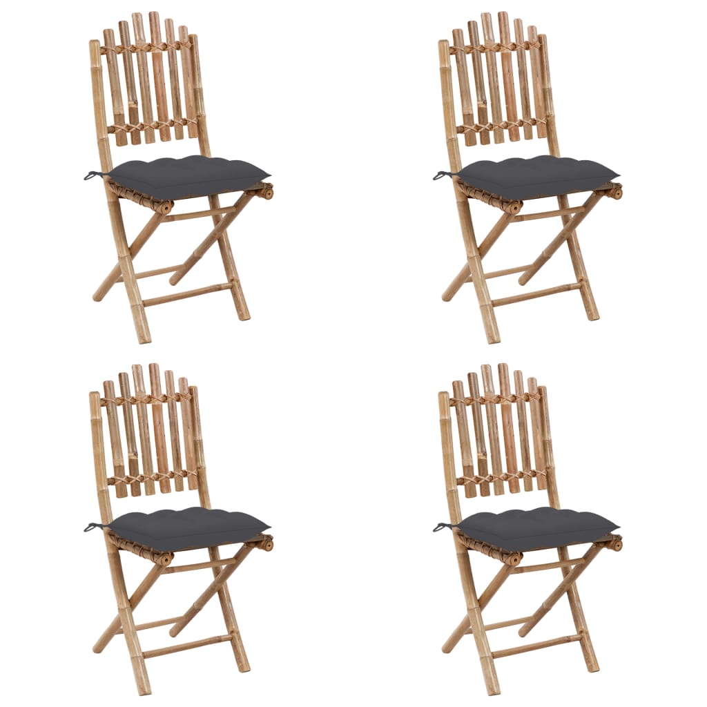 5 Piece Folding Outdoor Dining Set with Cushions Bamboo