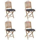 5 Piece Folding Outdoor Dining Set with Cushions Bamboo - Top-Down View