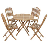5 Piece Folding Outdoor Dining Set with Cushions Bamboo - Front View
