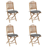 5 Piece Folding Outdoor Dining Set with Cushions Bamboo - Side View