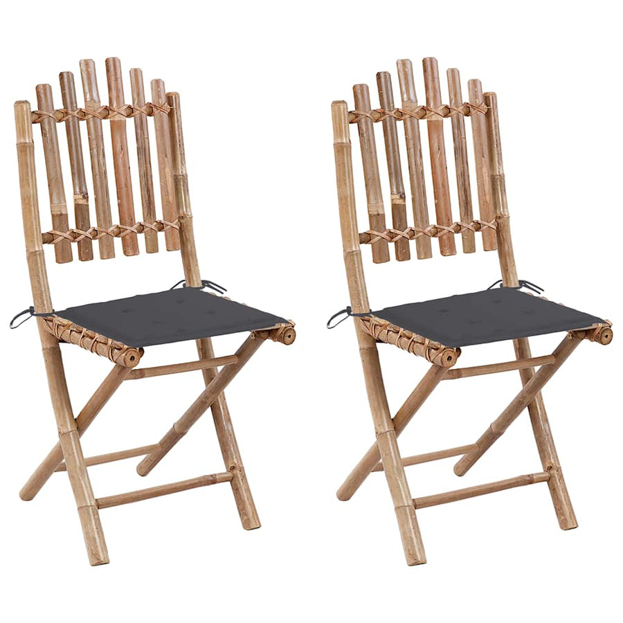Folding Chairs 2 pcs with Cushions Bamboo