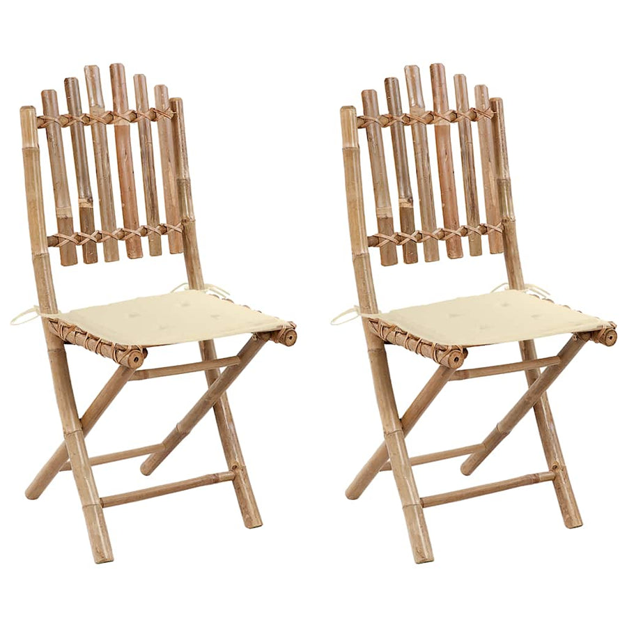 Folding Chairs 2 pcs with Cushions Bamboo