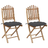 Folding Chairs 2 pcs with Cushions Bamboo