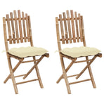 Folding Chairs 2 pcs with Cushions Bamboo