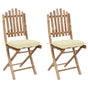 Folding Chairs 2 pcs with Cushions Bamboo