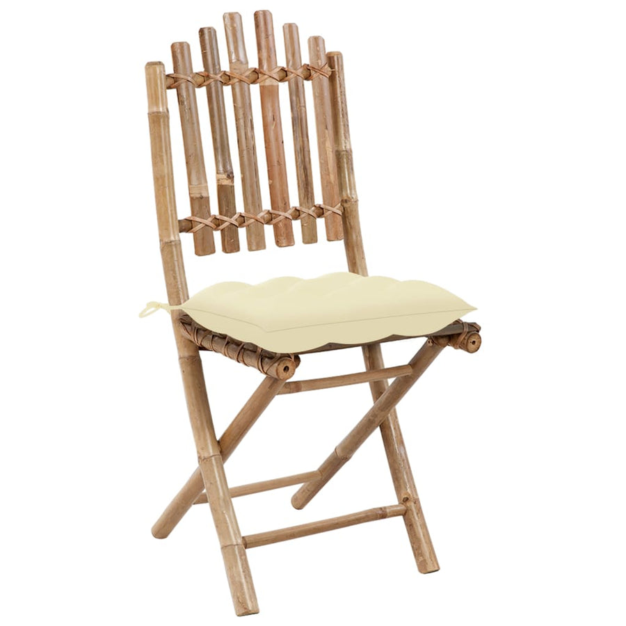 Folding Chairs 2 pcs with Cushions Bamboo