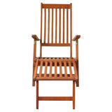 Outdoor Deck Chair with Footrest and Cushion Solid Acacia Wood - Side View