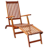 Outdoor Deck Chair with Footrest and Cushion Solid Acacia Wood - Front View