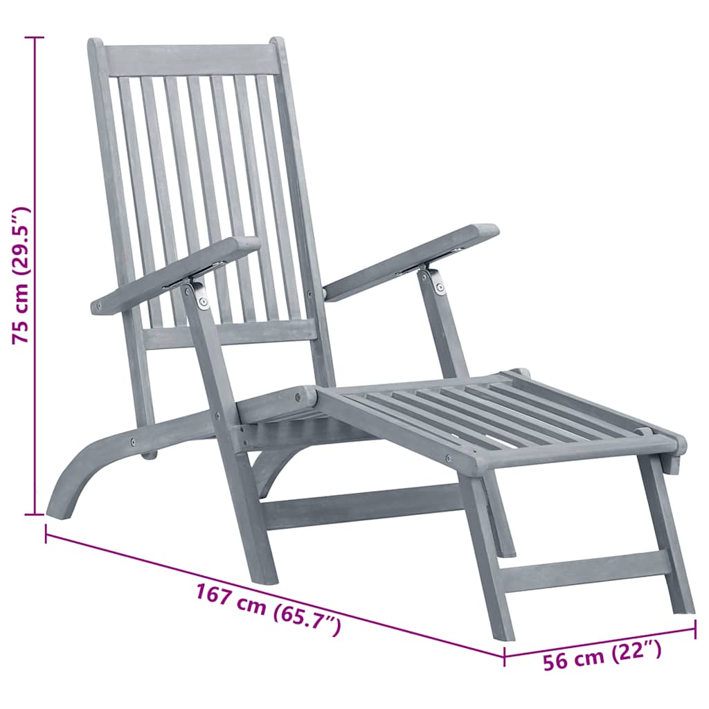 Outdoor Deck Chair with Footrest and Cushion Solid Acacia Wood