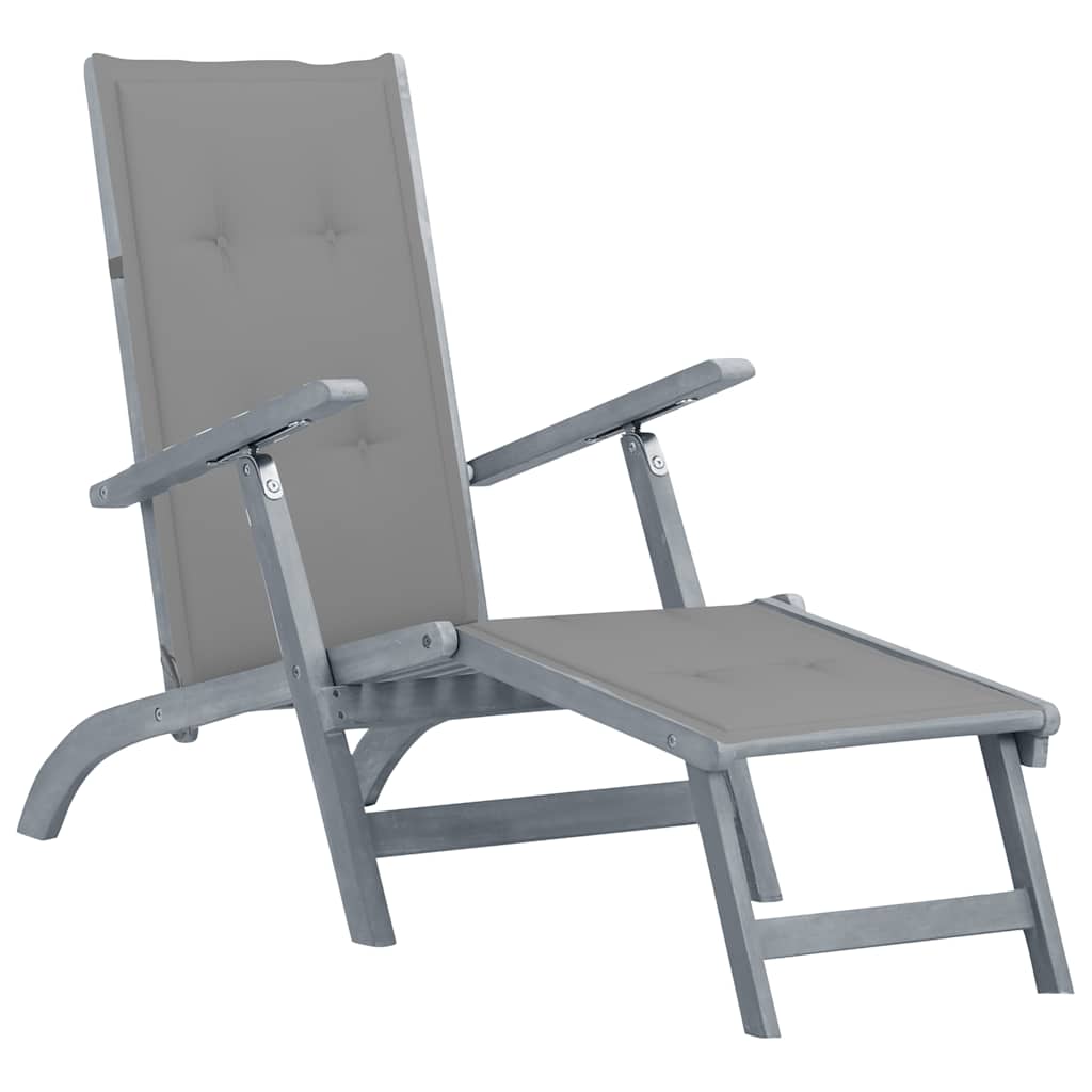 Outdoor Deck Chair with Footrest and Cushion Solid Acacia Wood