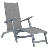 Outdoor Deck Chair with Footrest and Cushion Solid Acacia Wood