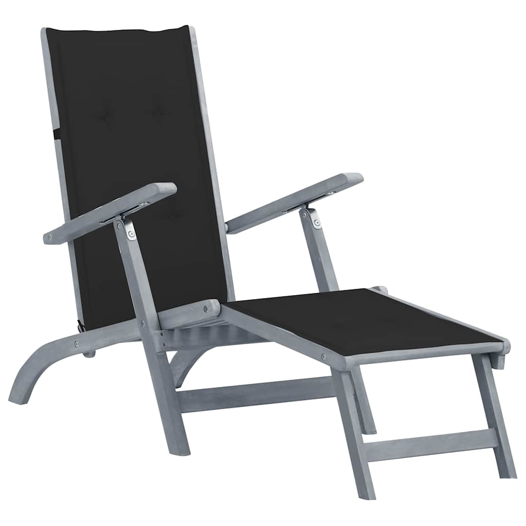 Outdoor Deck Chair with Footrest and Cushion Solid Acacia Wood