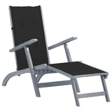 Outdoor Deck Chair with Footrest and Cushion Solid Acacia Wood
