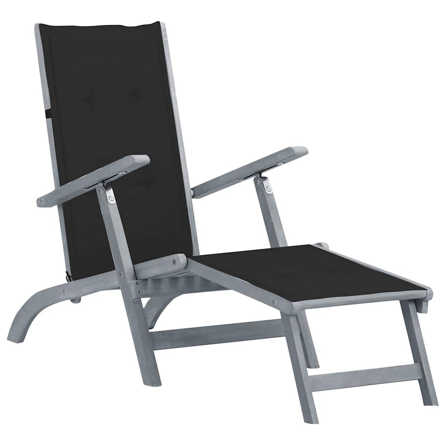 Outdoor Deck Chair with Footrest and Cushion Solid Acacia Wood