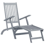Outdoor Deck Chair with Footrest and Cushion Solid Acacia Wood - Front View