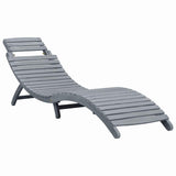 Sun Lounger with Cushion Grey Solid Acacia Wood - Front View