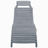 Sun Lounger with Cushion Grey Solid Acacia Wood