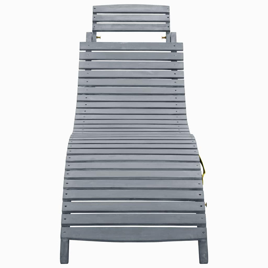 Sun Lounger with Cushion Grey Solid Acacia Wood