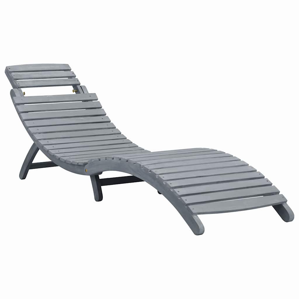 Sun Lounger with Cushion Grey Solid Acacia Wood