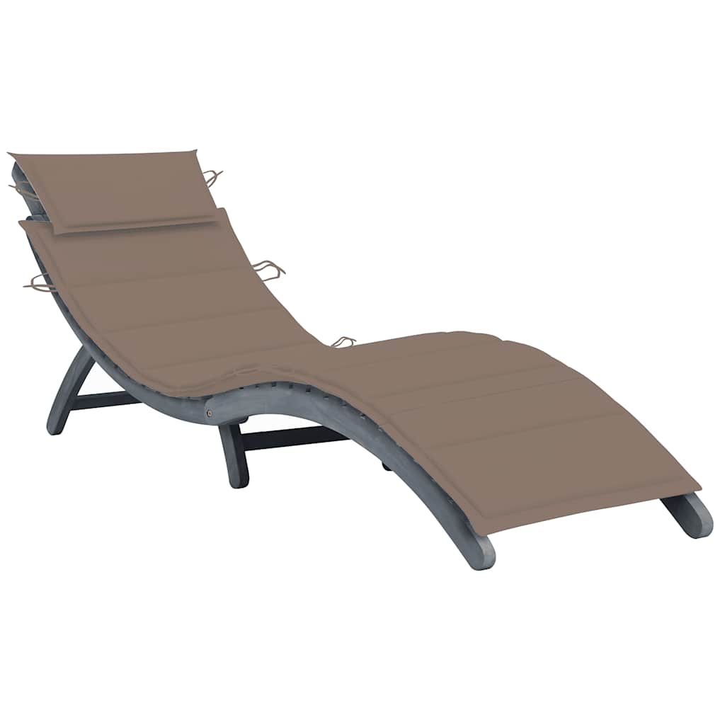 Sun Lounger with Cushion Grey Solid Acacia Wood