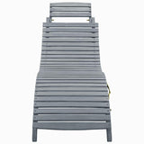Sun Lounger with Cushion Grey Solid Acacia Wood