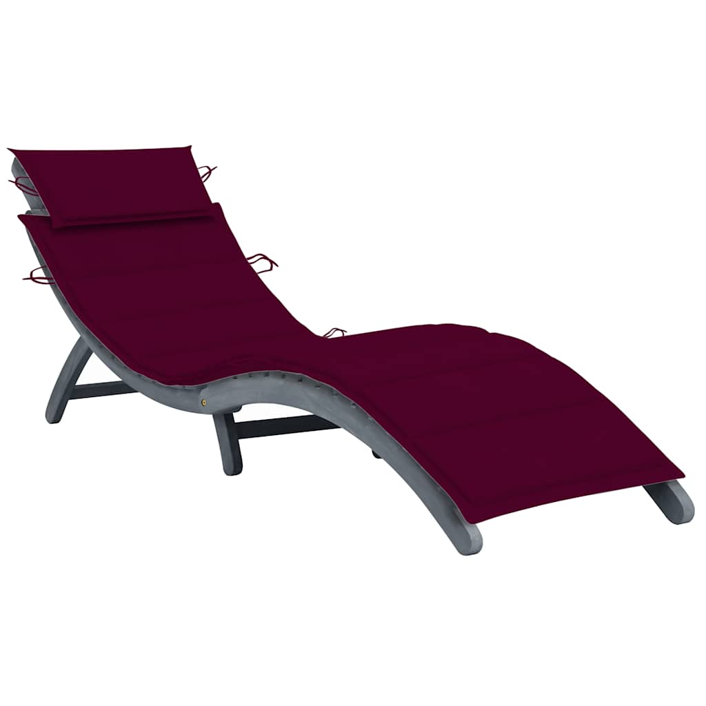 Sun Lounger with Cushion Grey Solid Acacia Wood
