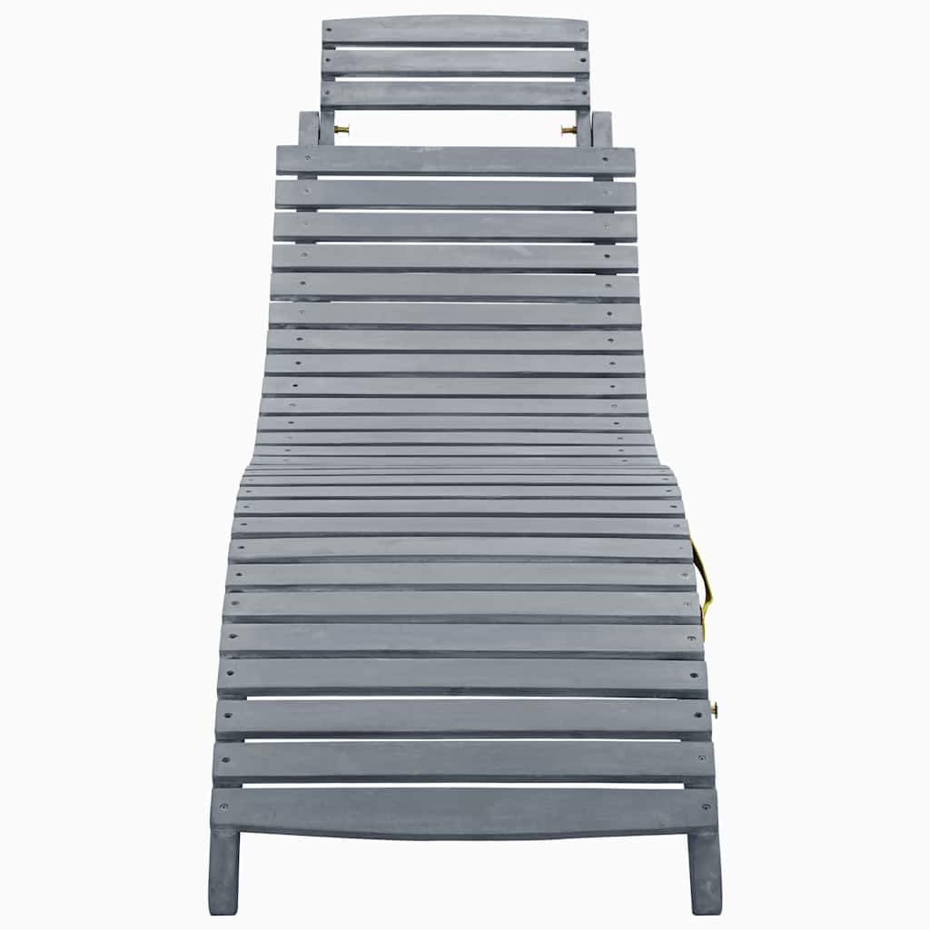 Sun Lounger with Cushion Grey Solid Acacia Wood