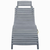 Sun Lounger with Cushion Grey Solid Acacia Wood