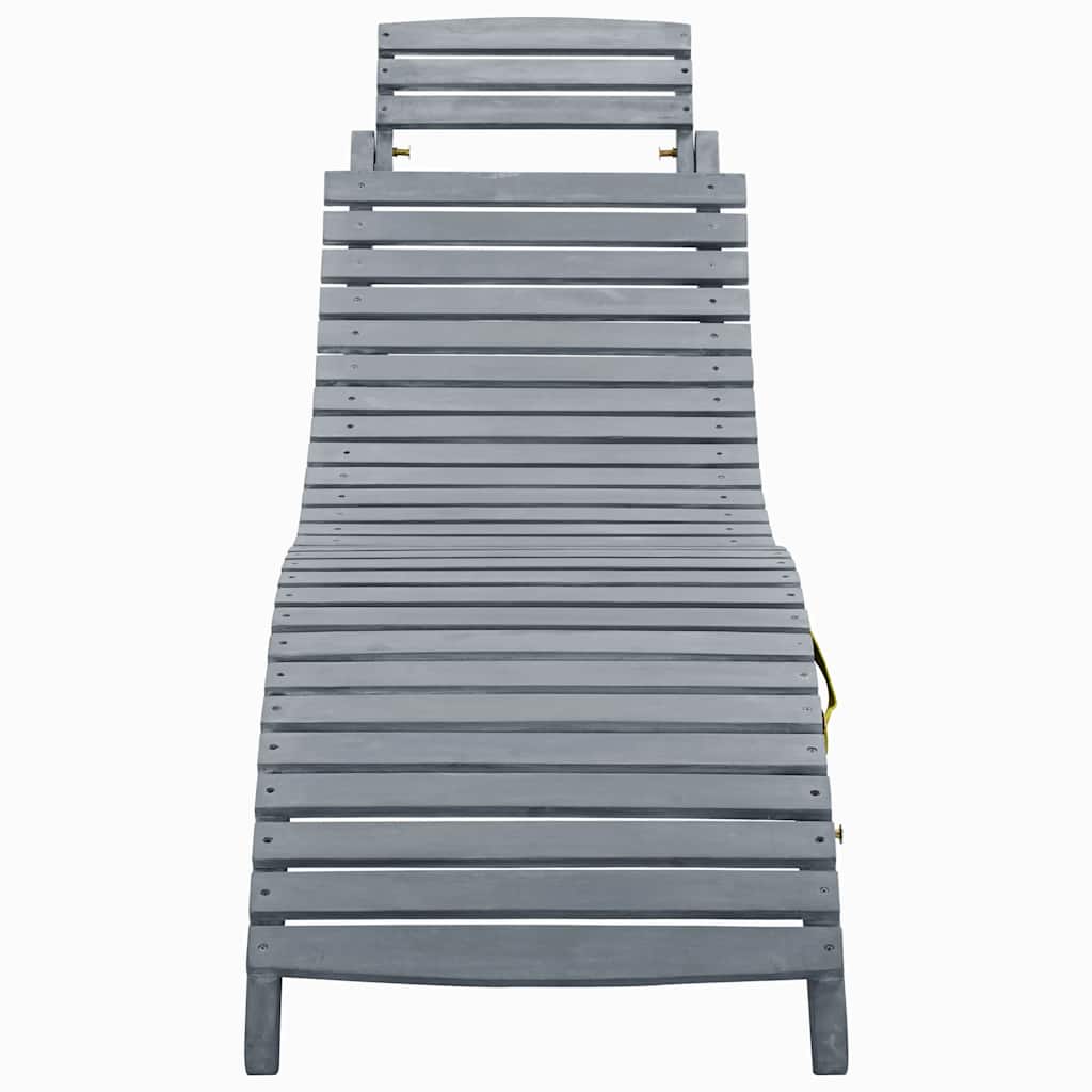 Sun Lounger with Cushion Grey Solid Acacia Wood