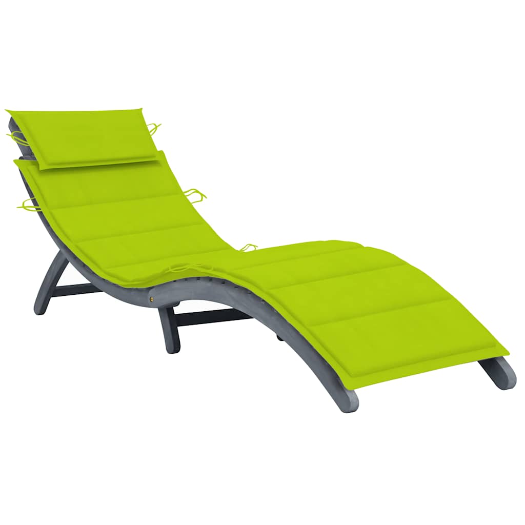 Sun Lounger with Cushion Grey Solid Acacia Wood