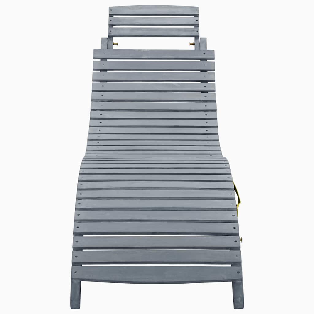 Sun Lounger with Cushion Grey Solid Acacia Wood
