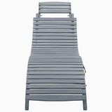 Sun Lounger with Cushion Grey Solid Acacia Wood