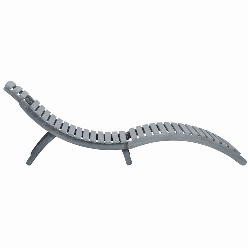 Sun Lounger with Cushion Grey Solid Acacia Wood